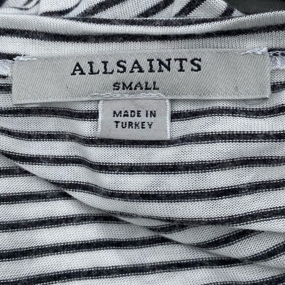 AllSaints Hatti White & Black Stripe Asymmetrical T-Shirt /Top. Size Small.  EUC - Picture 4 of 7